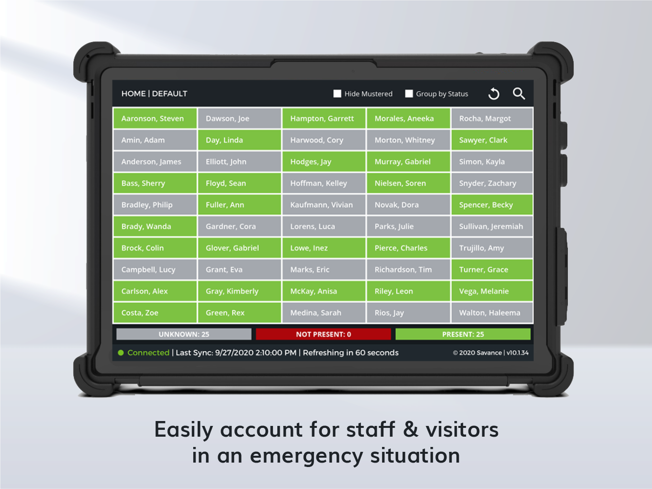 screenshot of Savance Emergency Mustering